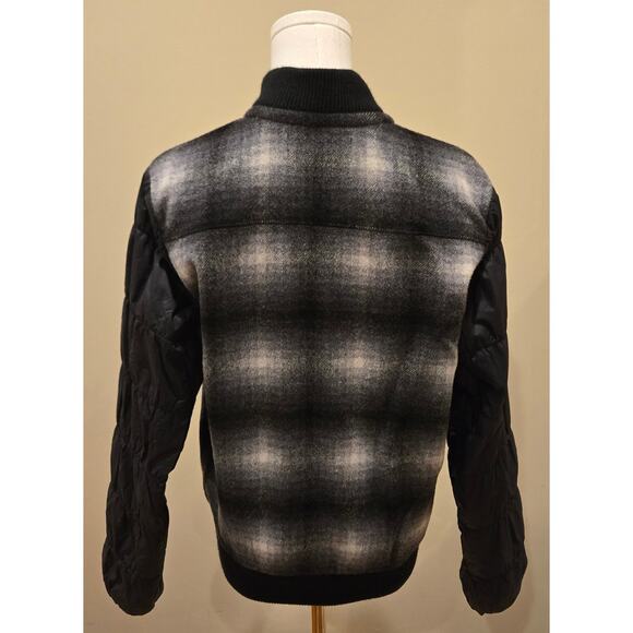 SMARTWOOL Ibera Merino Wool Bomber Jacket Black White Check Womens Small - Picture 6 of 10